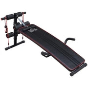 Panca Multifunzione con Vogatore a Molla e Schienale Regolabile e 2 Corde Elastiche, 55.5x137.5 cm Nero