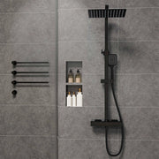 Grande soffione doccia 30x30cm con miscelatore termostatico e doccetta a 3 modi di getti, nero