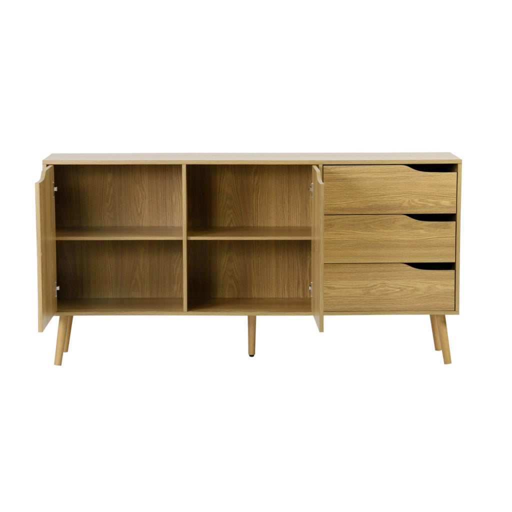 Credenza scandinava a 2 ante effetto legno di noce, 160cm, effetto