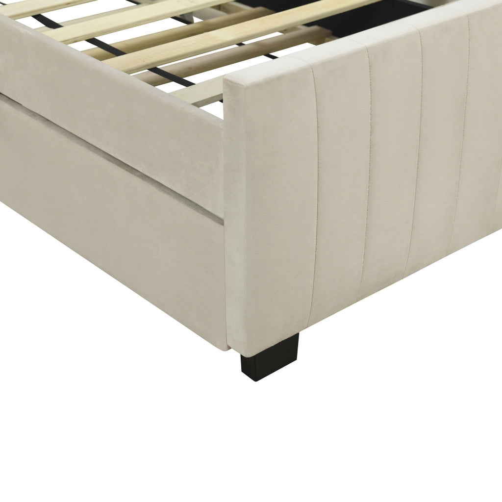 Letto Imbottito Singolo con Letto Estraibile ¨C MINIMAL ¨C Velluto Beige 90x190