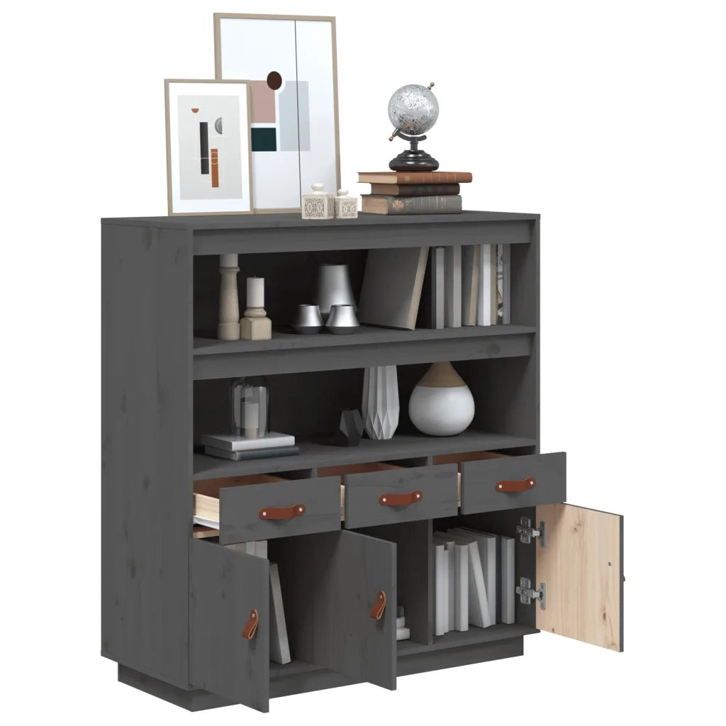 Credenza Grigia 100x40x108,5 cm in Legno Massello di Pino 820164