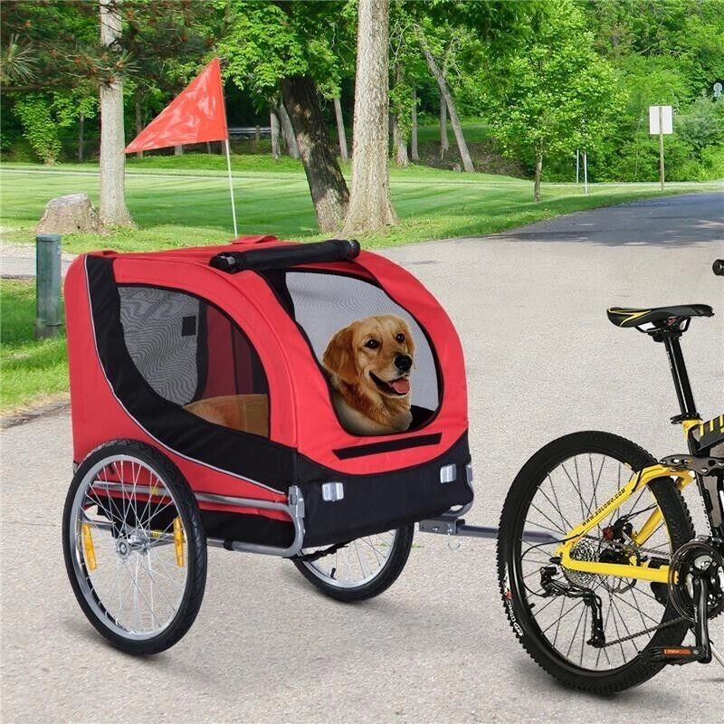 RIMORCHIO BICI PER CANI E ANIMALI DOMESTICI ROSSO E NERO 130 X 90 X 110 CM