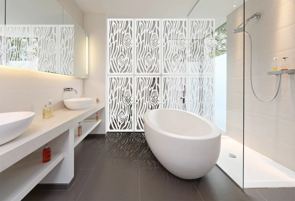 WOOD - Pannello in PVC traforato - Parasole Colore: bianco, Misura: 50x150 cm