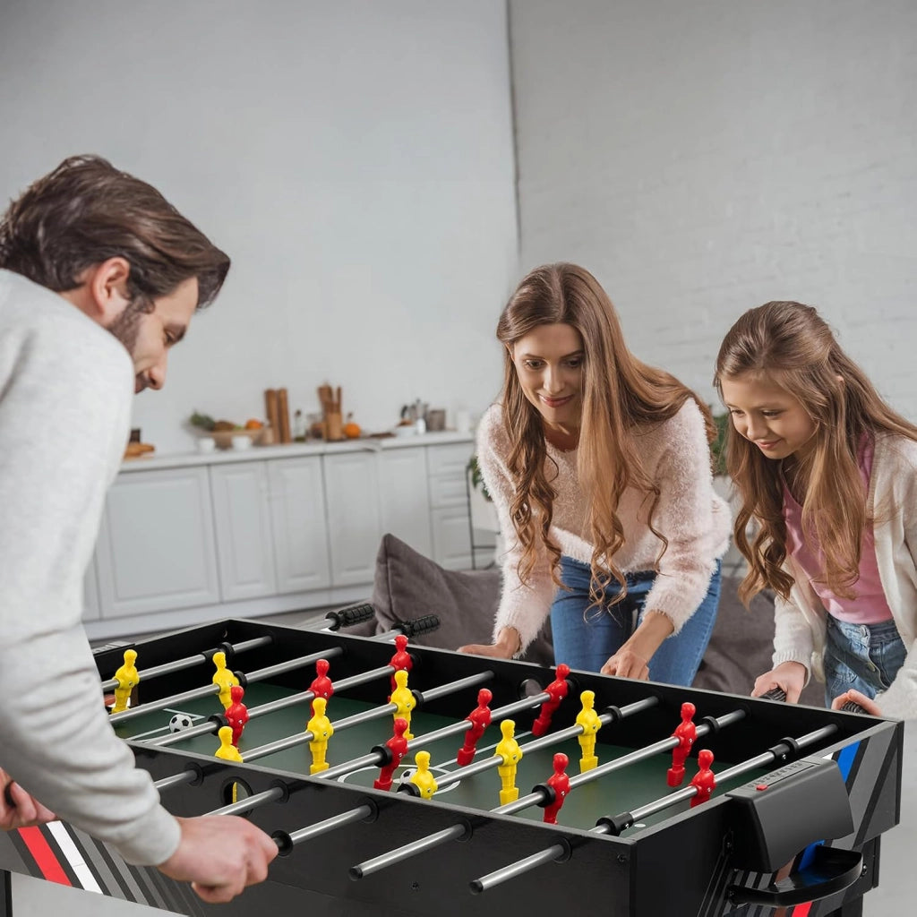 4 in 1 Tavolo Multigioco, Calcio Balilla/Tavolo da Biliardo/Ping Pong/Air Hockey, Calcetto Multigioco Impilabile per Casa Feste Bar, 125x97x83 cm