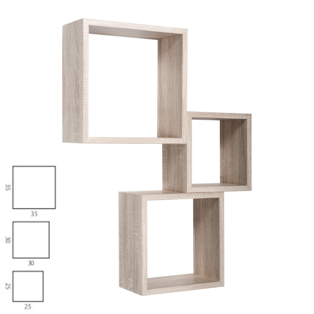Mensole a cubo da parete set di 3 pz componibile colore Rovere sagerau mod. InCubo