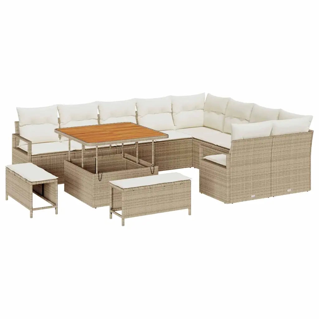 Set Divano da Giardino con cuscino 12 pcs Beige polyrattan