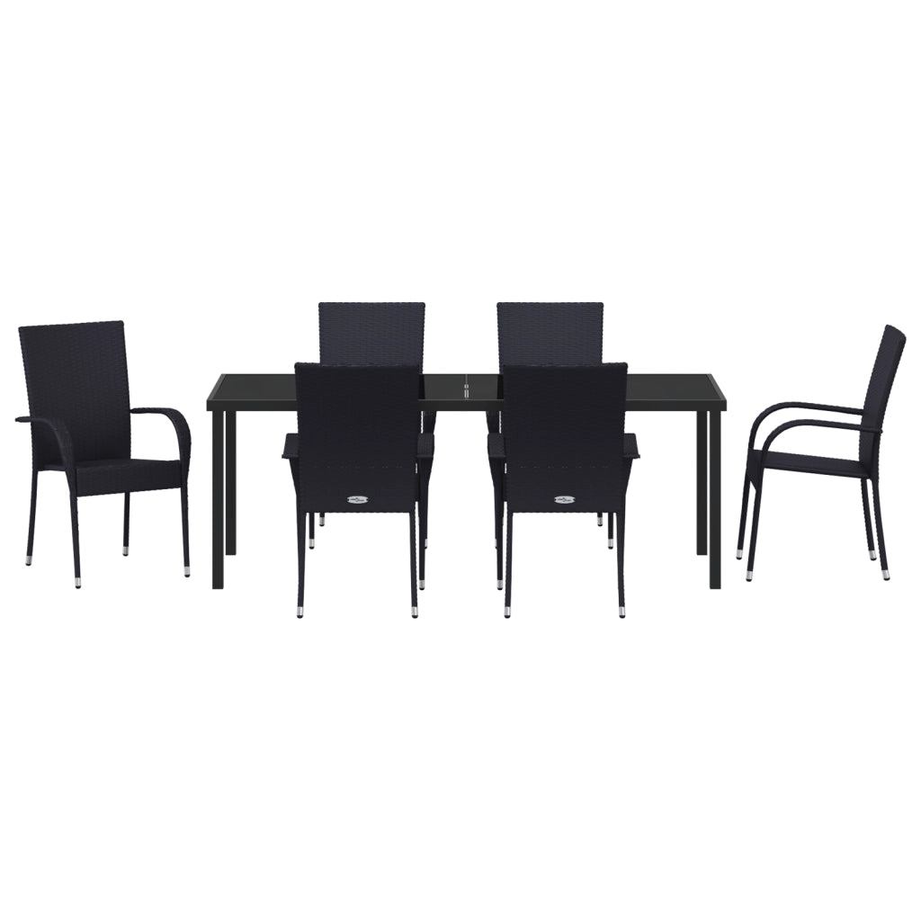 Set da Pranzo da Giardino da 7 Pezzi Rattan Poli Nero