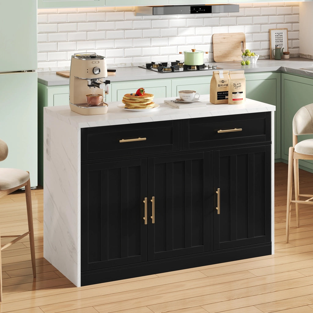 Isola da cucina 120x60x91 cm con piano bar, prese USB e ripiani regolabili in MDF nero
