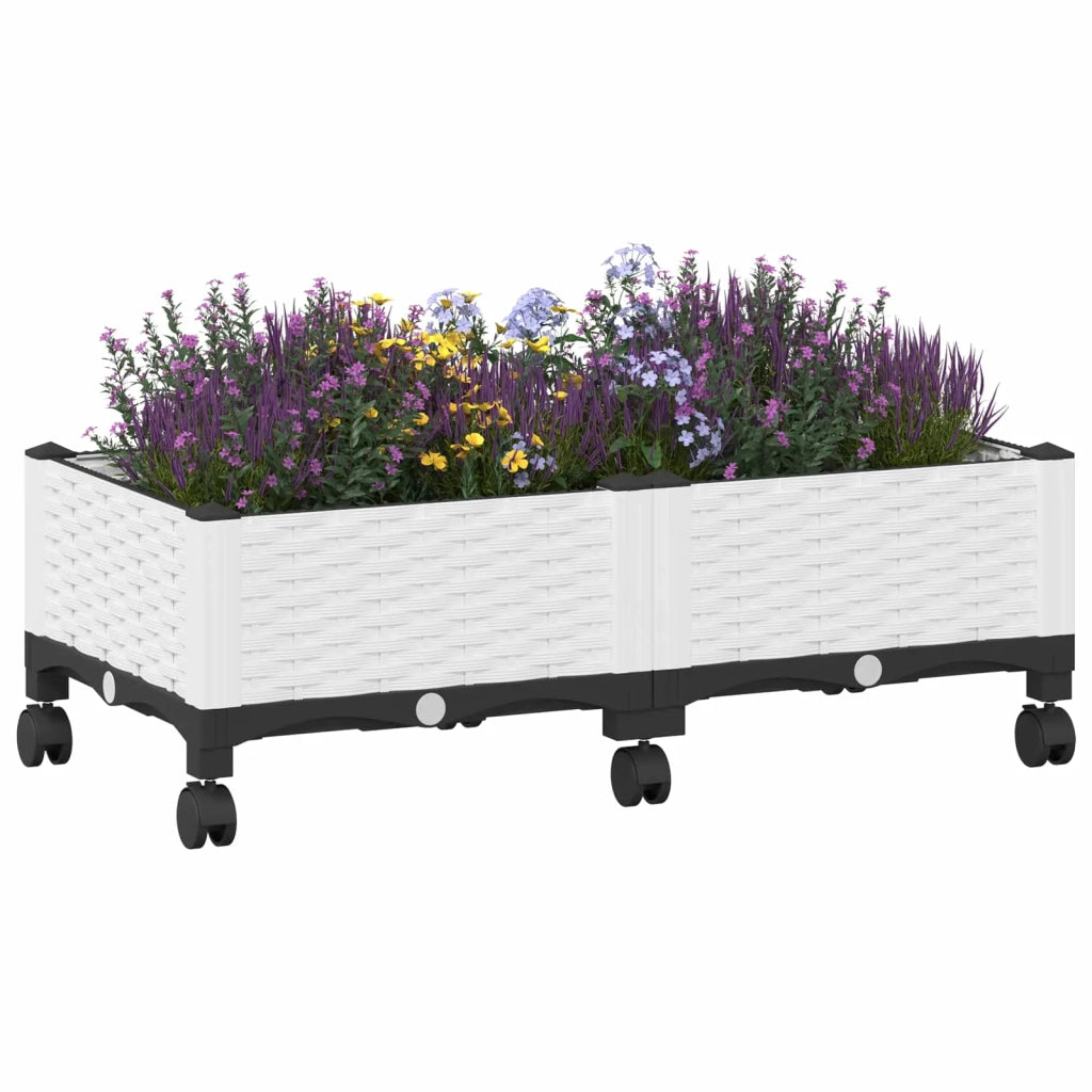 Vaso da Giardino con Ruote Bianco 80 x 40 x 33 cm PP 3422958