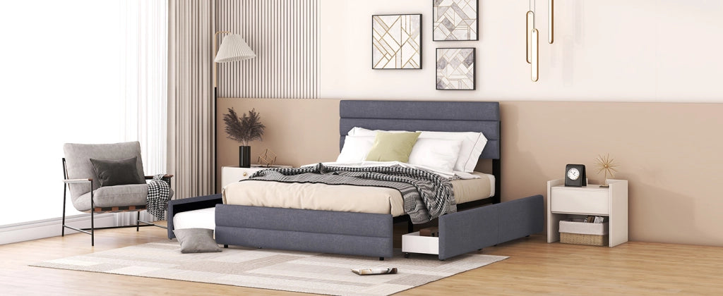 DESMIU Letto con Cassetti 140 × 200 cm 2 posti con 2 cassetti e letto estraibile, senza materasso, grigio