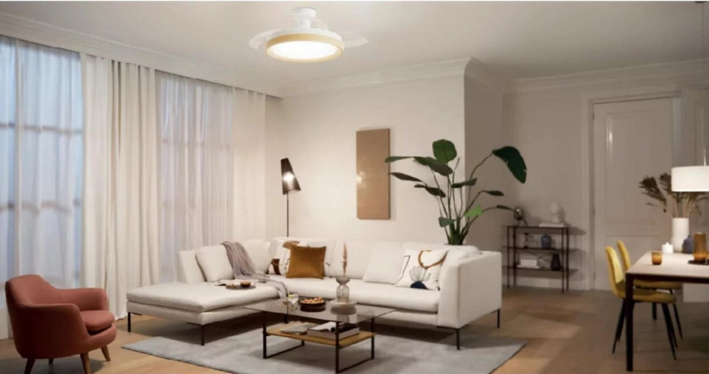 VENTILATORE DA SOFFITTO CON PALE RETRATTILI LED DIMMERABILE COLOR LEGNO DI PHILP