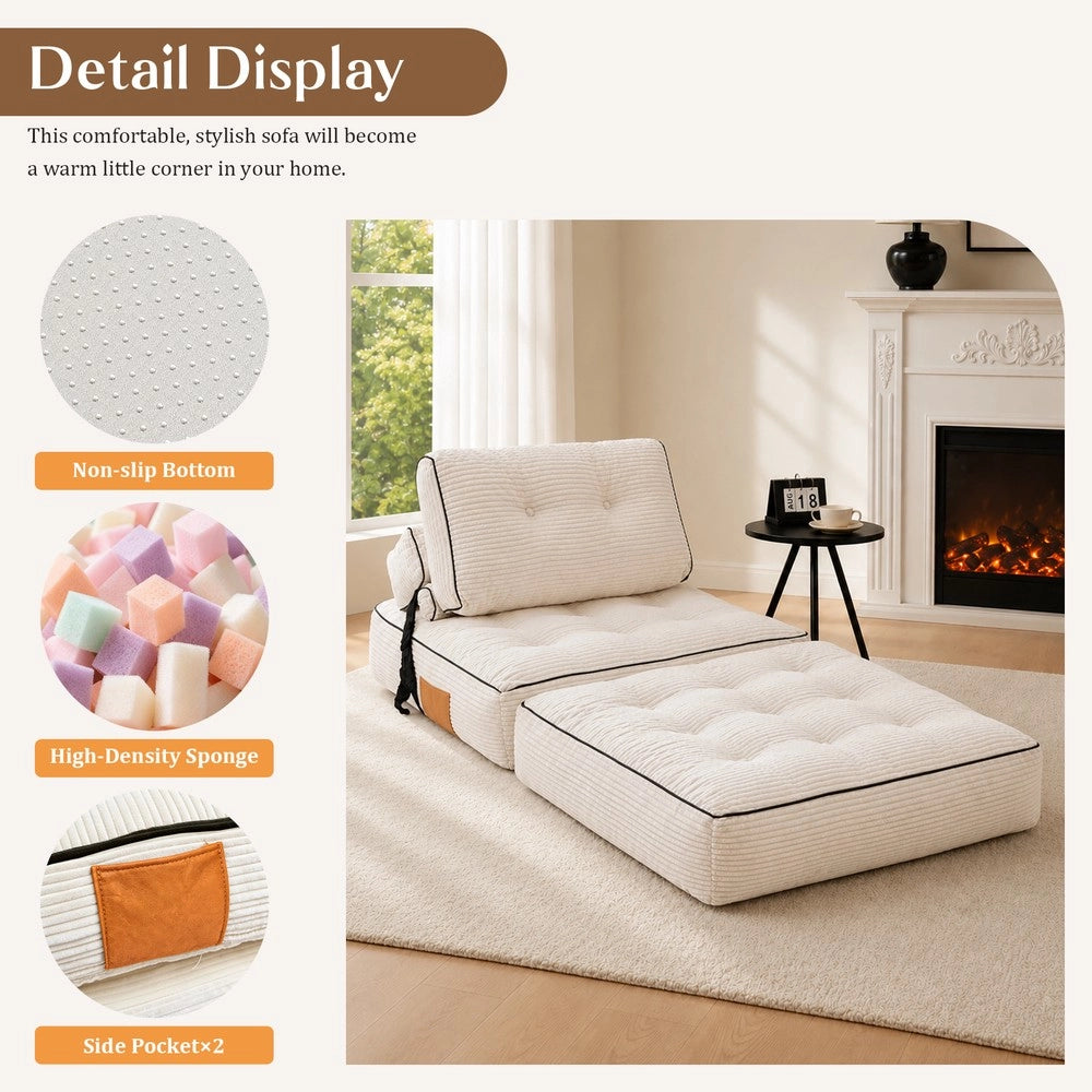 Divano letto pieghevole pouf ¨C Minimal ¨C tessuto beige 70x100x60 cm
