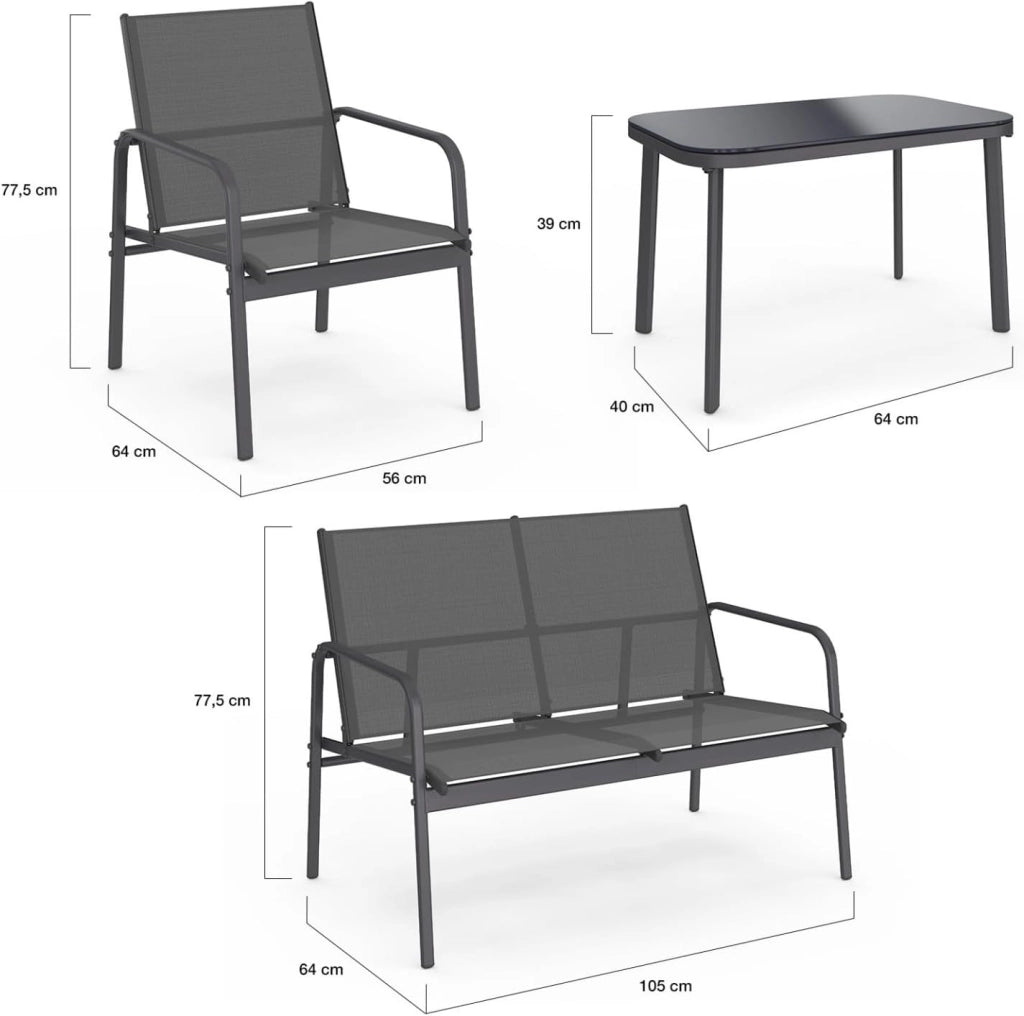Set di mobili da Giardino TOLEDE Basso a 4 posti con Divano, poltrone e Tavolo Grigio Antracite