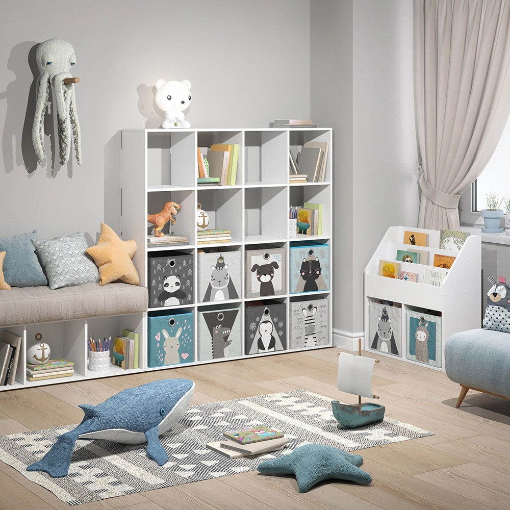 Vicco Libreria bambini Bianco 138.5 x 142.5 cm con 8 scatole pieghevoli
