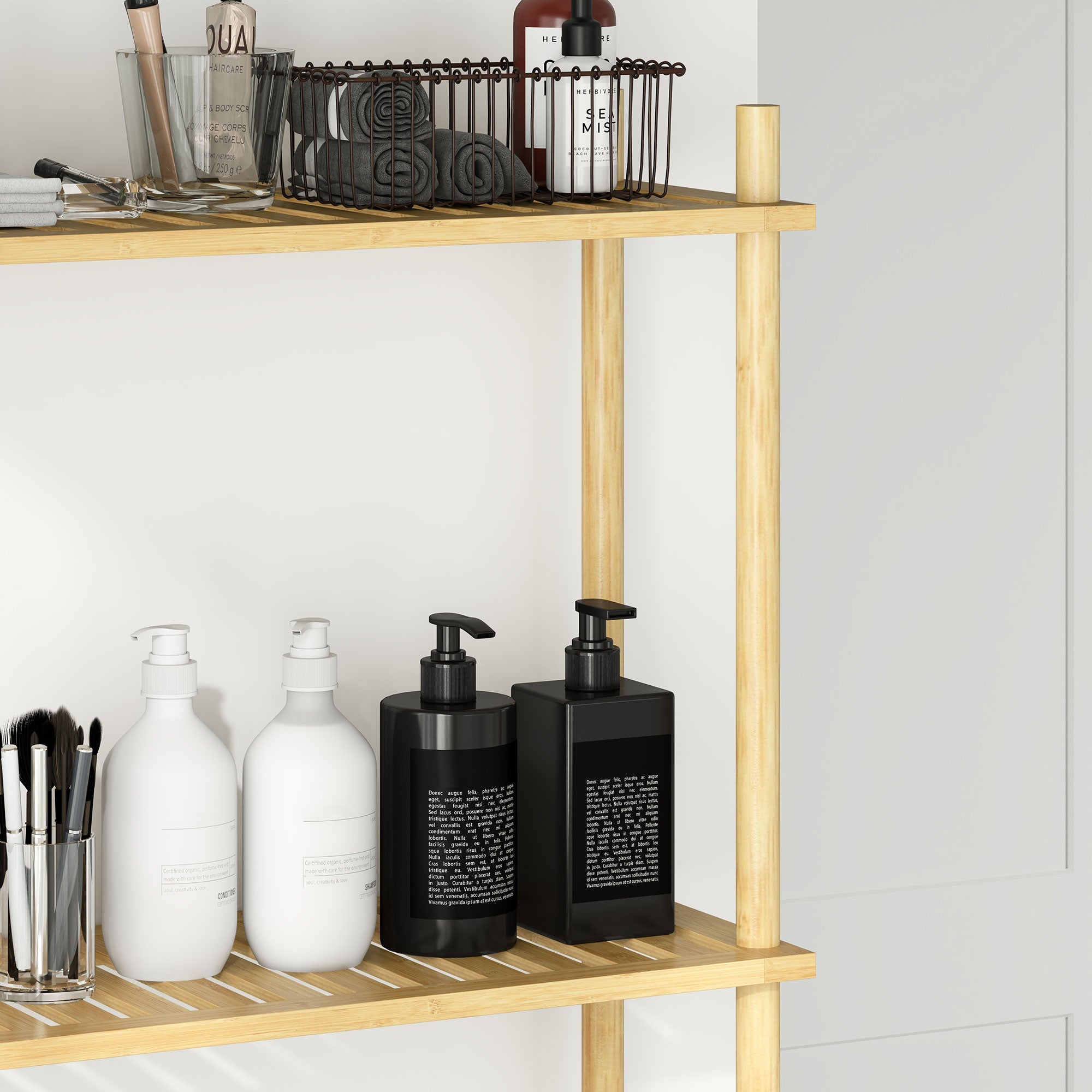 Mobile Sopra WC 63,5x25,5x181 cm a 3 Ripiani a Doghe Salvaspazio in Bambù