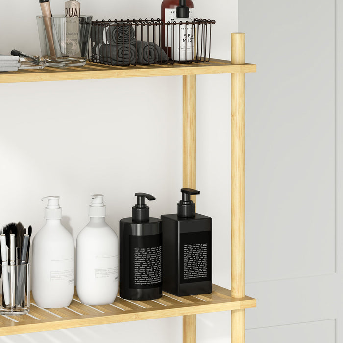 Mobile Sopra WC 63,5x25,5x181 cm a 3 Ripiani a Doghe Salvaspazio in Bambù