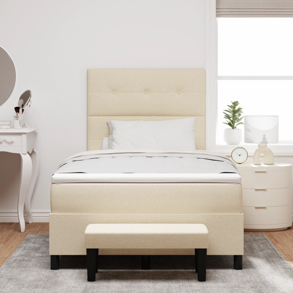 Letto box spring con materasso e panchina crema 120x200 cm tessuto