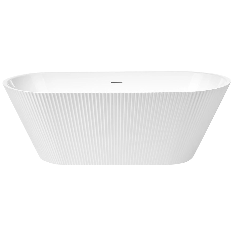 Vasca da bagno freestanding in acrilico bianco 170 cm design moderno con bordi scanalati forma ovale