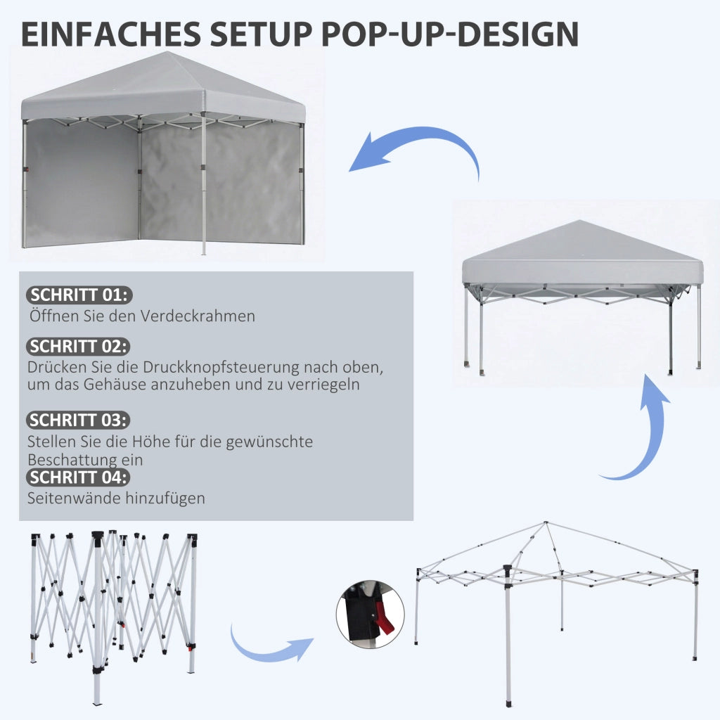 Gazebo; due pareti laterali; borsa da trasporto; struttura in acciaio; grigio chiaro; 3 x 3 x 2;7 m