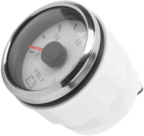 Misuratore di Tensione per Barche - Voltmetro 52mm - Installazione Facile - Bianco - Resistenente all'Acqua - Illuminazione di Background a 7 Colori