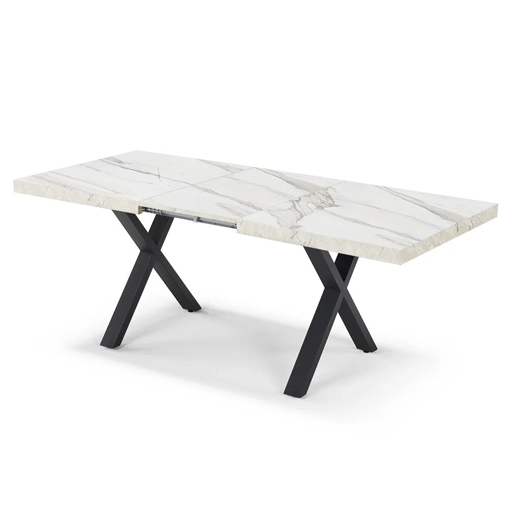 Tavolo allungabile da pranzo Marmo di Carrara 145x85 MADE IN ITALY modello PABLO fino a 195 CM per sala da pranzo, cucina e soggiorno, design moderno con top in melaminico