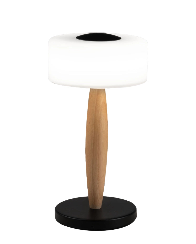 Lampada da tavolo Elea LED 8W 860lm 3000K, Struttura in metallo, legno e vetro soffiato con regolazione luce al tocco, Colore Nero - Elea