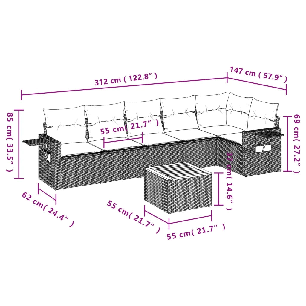 Set Divani da Giardino con Cuscini 7pz Nero Polyrattancod mxl 117176