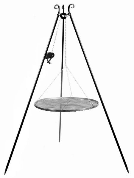 Barbecue Treppiede da 180 cm con griglia in acciaio naturale da 80 cm + verricello