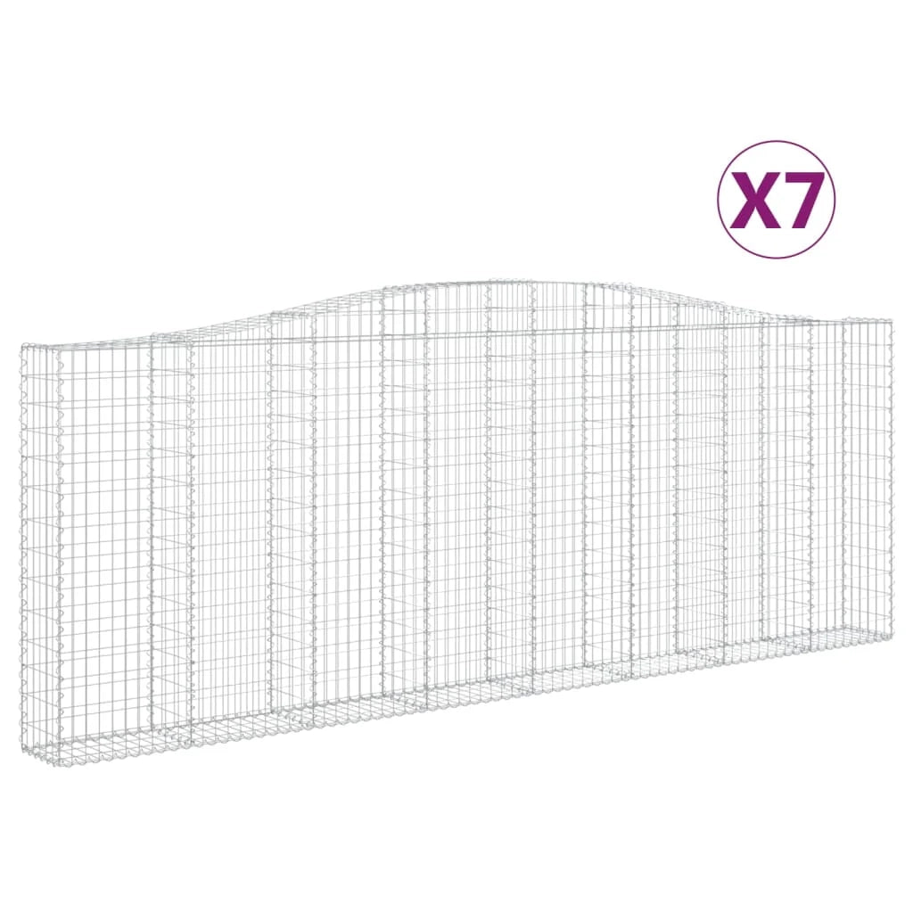 Cestini gabbioni recinzione a gabbia muro di contenimento ad arco 7 pezzi 400 x 30 x 140/160 cm ferro zincato argento 02_0041121