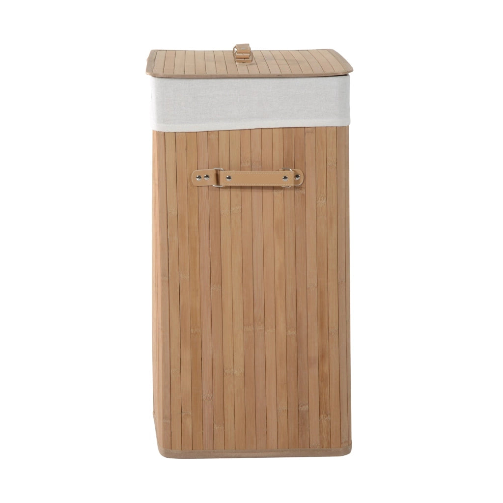 Cesta Portabiancheria 52x32x63 cm in Bambù con Coperchio e Fodera Rimovibile