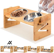Piatto Alimentare Elevabile per Cani e Gatti - Altezza Regolabile - Piatto per Cani in Bambù - 2 Ciotole in Acciaio Inossidabile - Ciotole per Piccoli Gatti - Cani