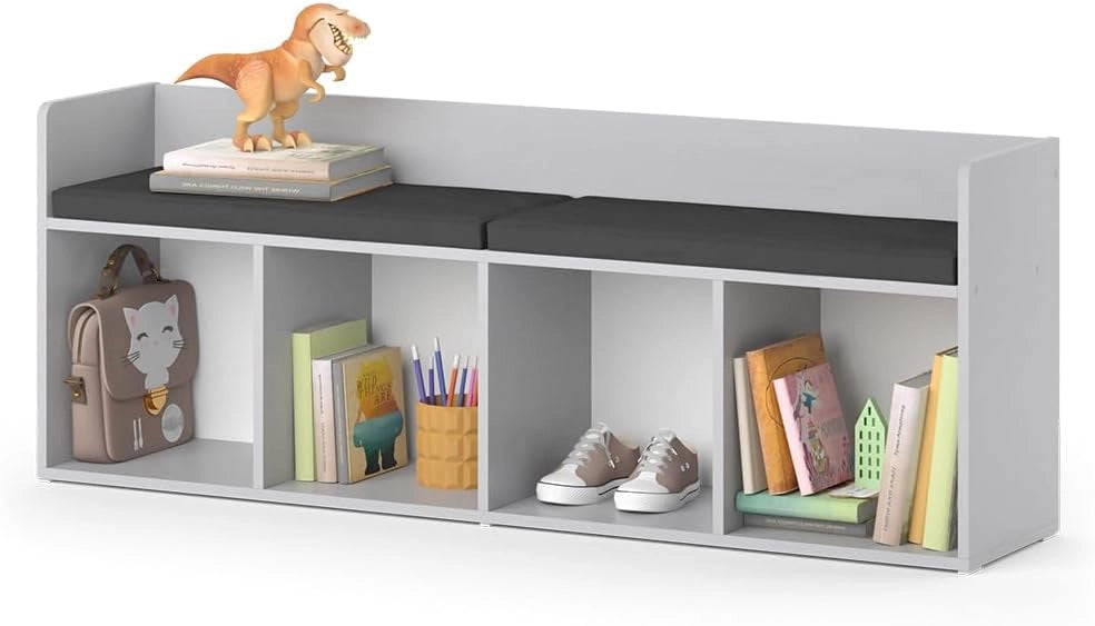 Scaffale per bambini Luigi, Grigio chiaro, 142.4 x 53.4 cm 4 scomparti, combinabile con altri elementi della serie Luigi
