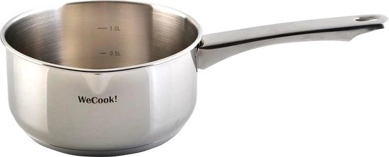 Pentola in acciaio inossidabile, adatta a tutti i fornelli, scala di cottura pratica, pentola a cucchiaio con beccuccio, pentola a cottura rapida, inox, Ø 18 cm, 2,1 litri