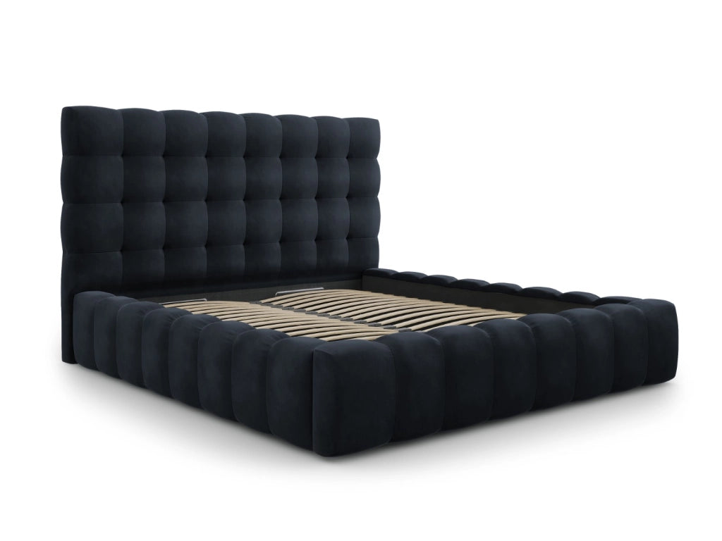 Cosmopolitan Design - Letto a cassettone con testiera "Bali" 200x200cm in velluto blu scuro 