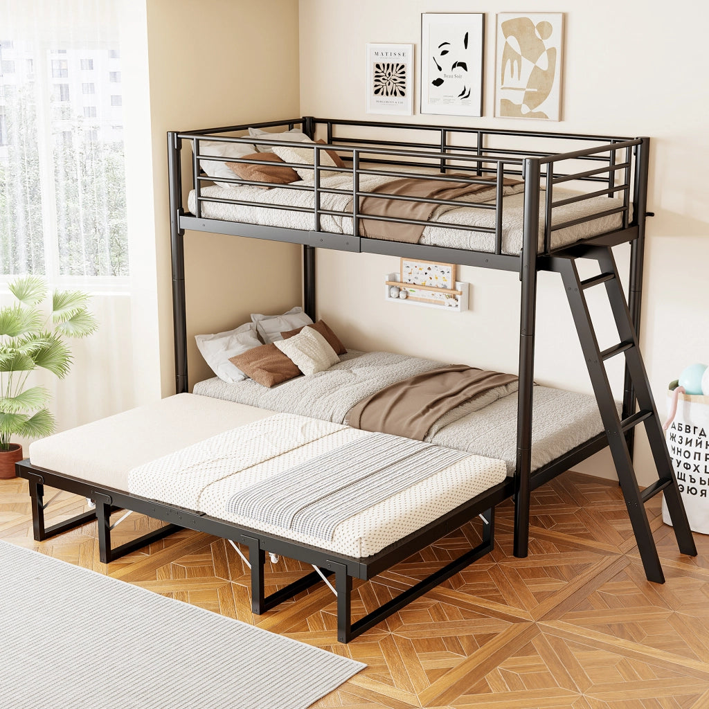 Letto a castello con letto estraibile 90x200 cm; estendibile a 180x200 cm; nero