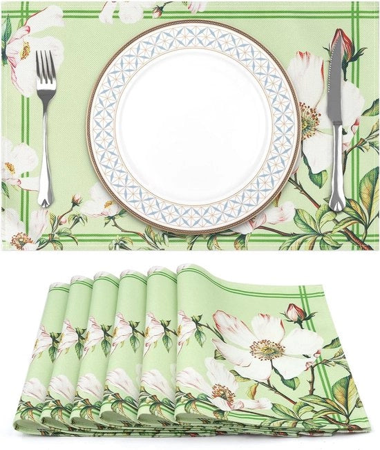Set di tovaglie da tavola da 6, tovaglie fiori lavabili fiori di primavera tovaglie resistenti al calore per feste, decorazioni di vacanza e campeggio estate (33 x 48 cm)