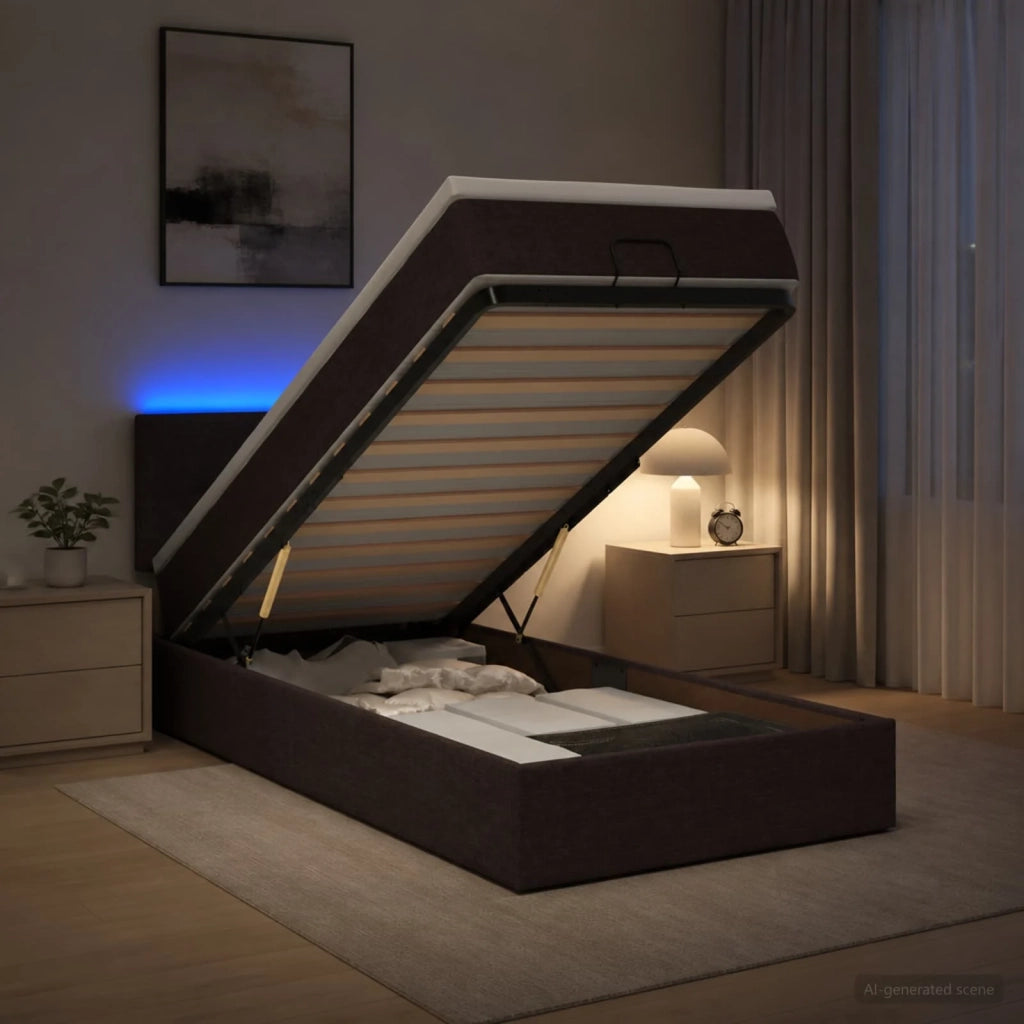 Letto Ottomano con Materasso e LED Marrone Scuro 90 x 200 cm 3456880