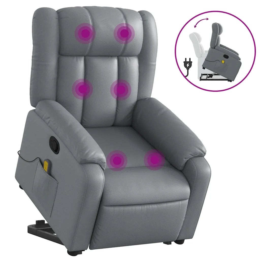 Divano Sedia-Poltrona Alzapersona Reclinabile Massaggio Grigio Similpelle 946902