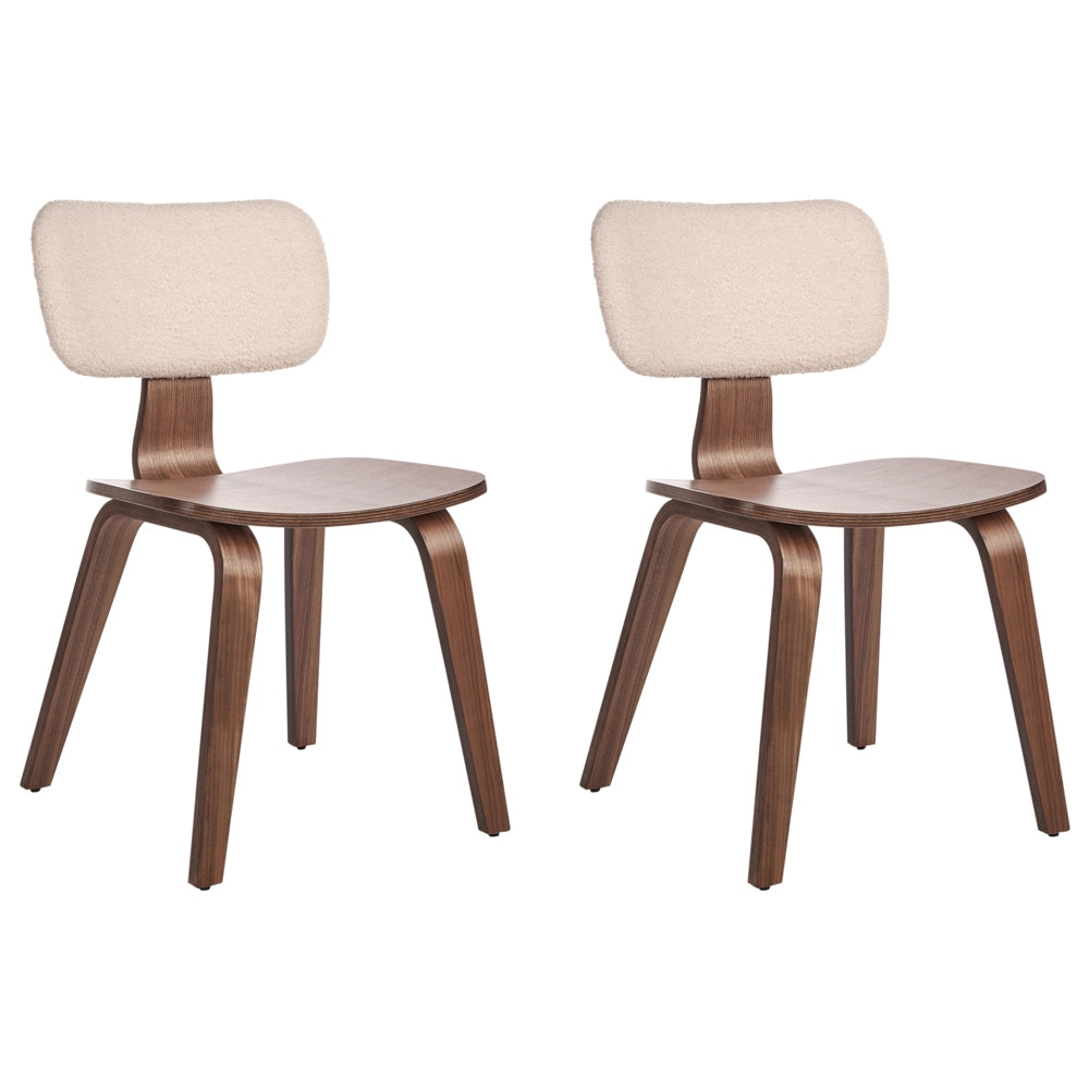 Set di 2 sedie da pranzo in legno scuro e tessuto boucle di poliestere beige Gambe in legno di betulla Stile tradizionale retrò