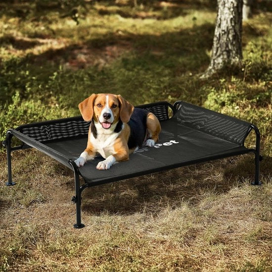 Honden Letto Outdoor Elevato, Letto per Cani all'Aperto, Raffreddato, Lavabile e Robusto con Buona Circolazione dell'Aria, Nero, M, 107 x 76 x 31 cm