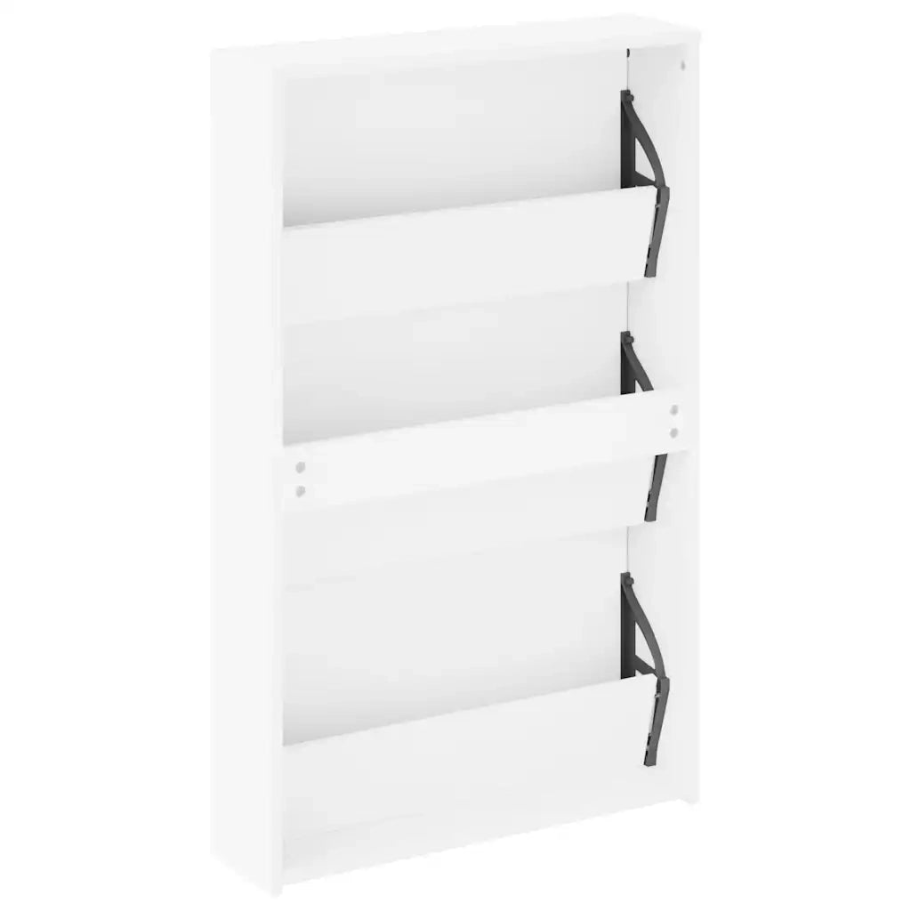 Scarpiera con Specchio 3 Strati Bianco Lucido 63x17x102,5 cm 342637