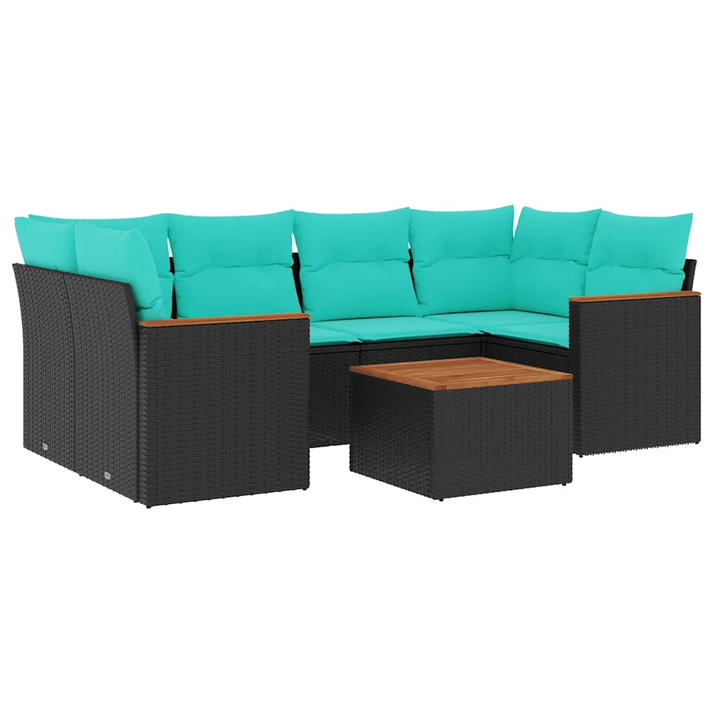 Set Divani da Giardino 7 pz con Cuscini Nero in Polyrattan 3225798