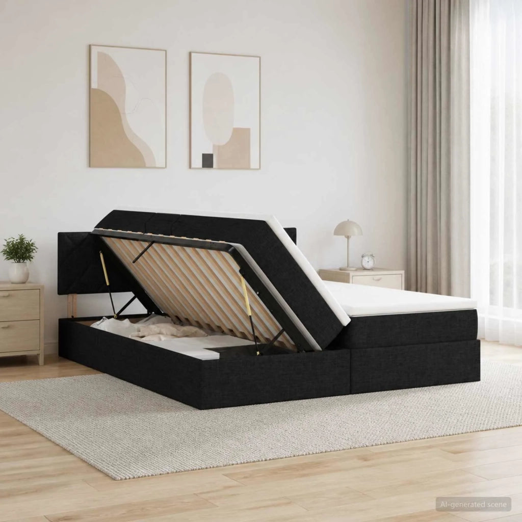 Letto con contenitore LED e materasso Nero 200 x 200 cm Tessuto 3459368