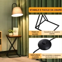 Lampada da Terra Moderna con Caricatore Wireless e Testa Flessibile per Soggiorno, Camera da Letto e Ufficio, 36x36x165 cm