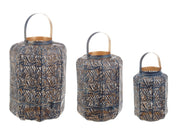 Set 3 Lanterne   in Metallo Kaylie Bomb Blu-Oro