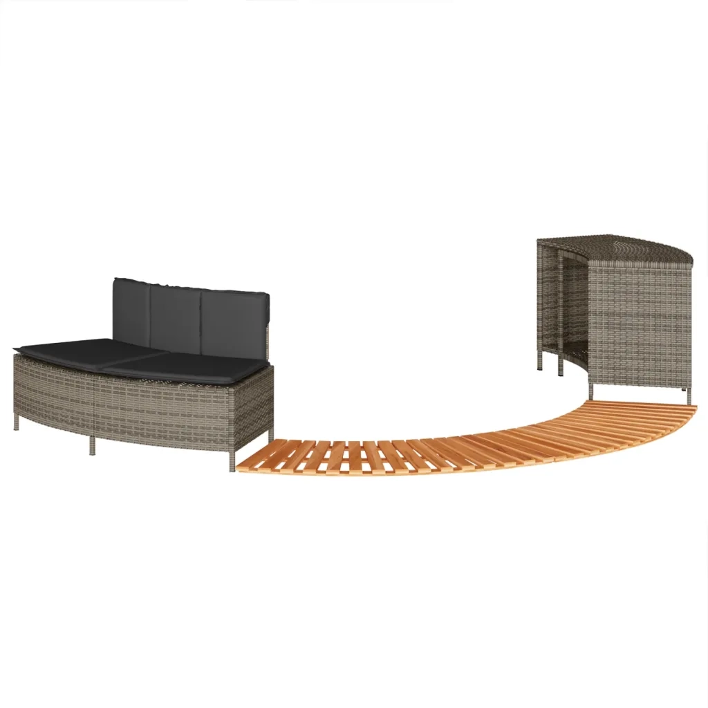 Bordo per Spa Grigio in Polyrattan e Legno Massello di Acacia 365615