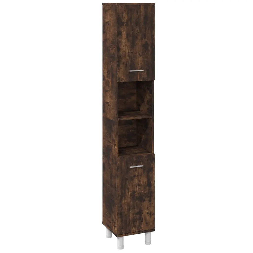 Set Mobili da Bagno 3 pz Rovere Fumo in Legno Multistrato