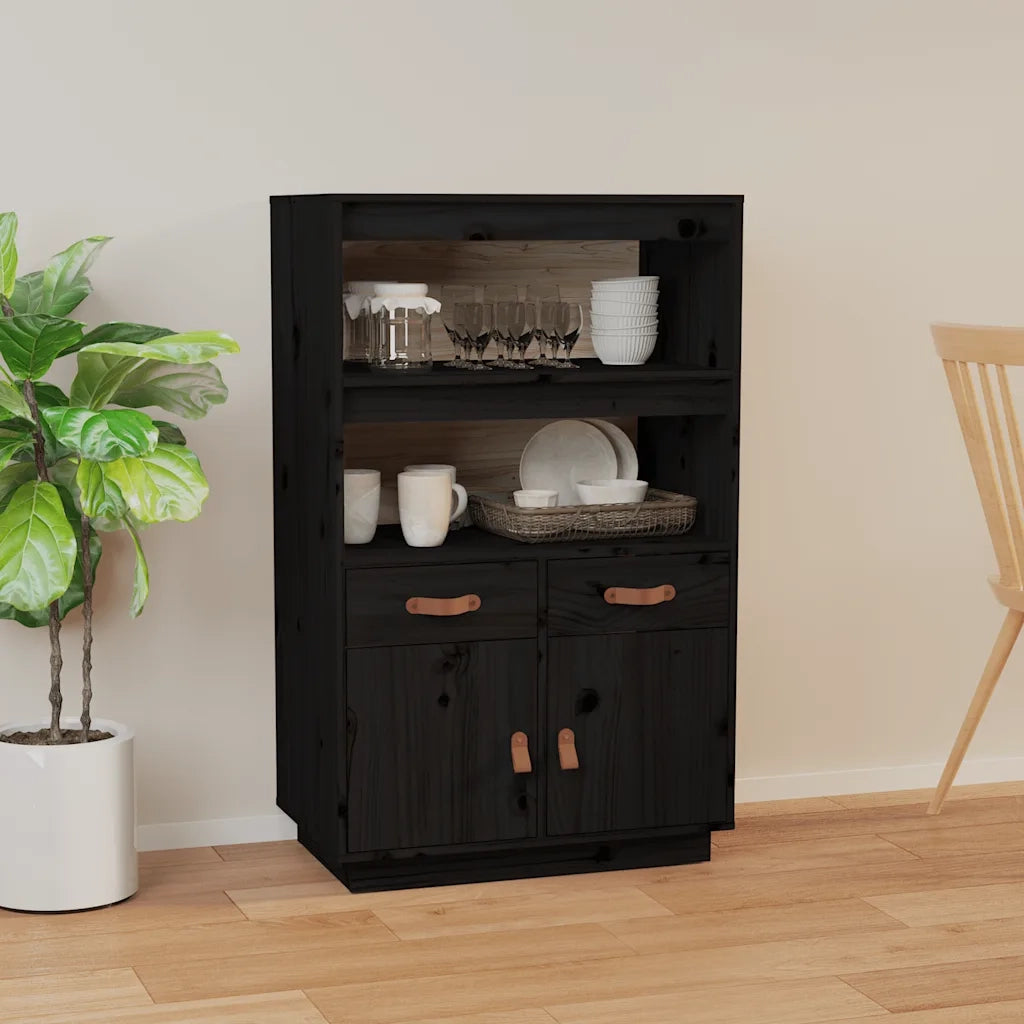 Credenza | Madia | Buffet da pranzo | Armadio da pranzo Nera 67x40x108,5 cm in Legno Massello di Pino