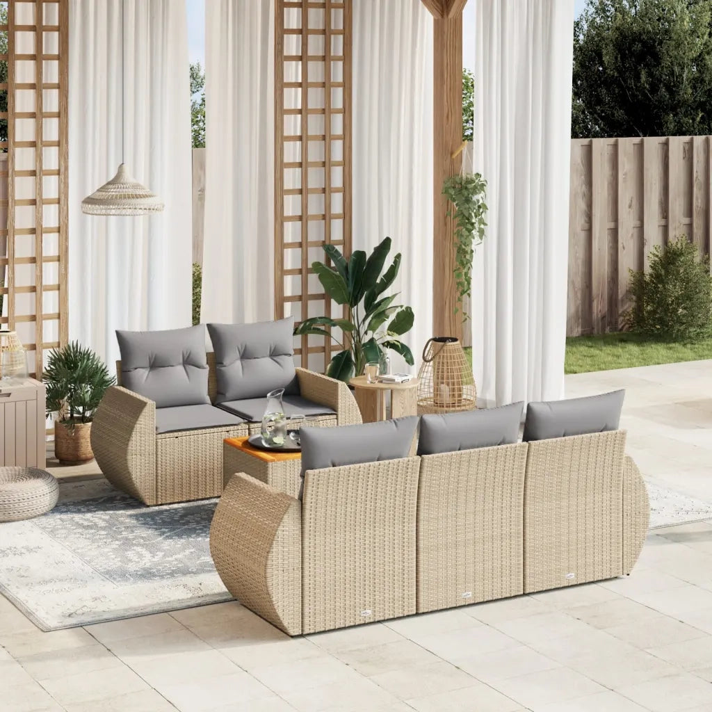 Set Divano da Giardino 6 pz con Cuscini Beige in Polyrattancod mxl 92834