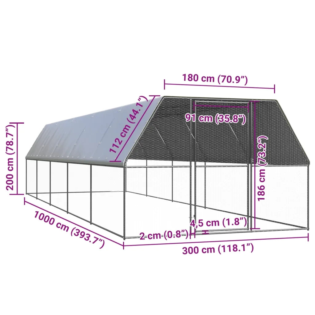 Gabbia per Polli da Esterno 3x10x2 m in Acciaio Zincato cod mxl 54204